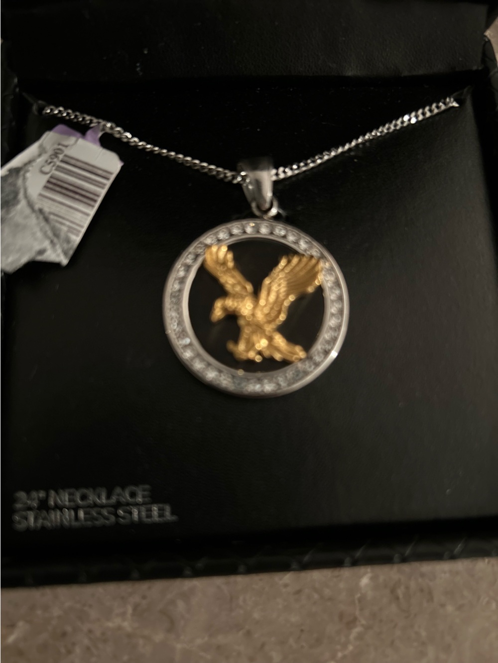 American Exchange Two-Tone Eagle Pendant Stainless Steel Necklace